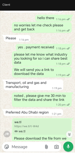 Client requesting industry-specific Abu Dhabi data